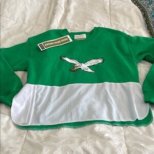 Green and White Varsity Style Hoodie with Eagle Emblem